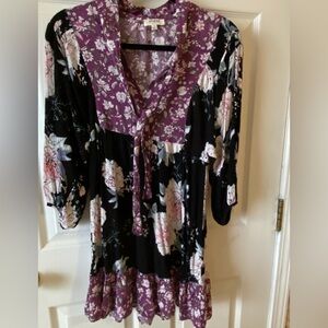 Umgee Floral Purple and Black Dress size Small